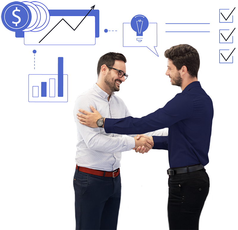 Two middle aged business men shaking hands