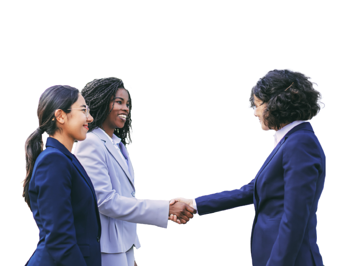 Three professional business women shaking hands